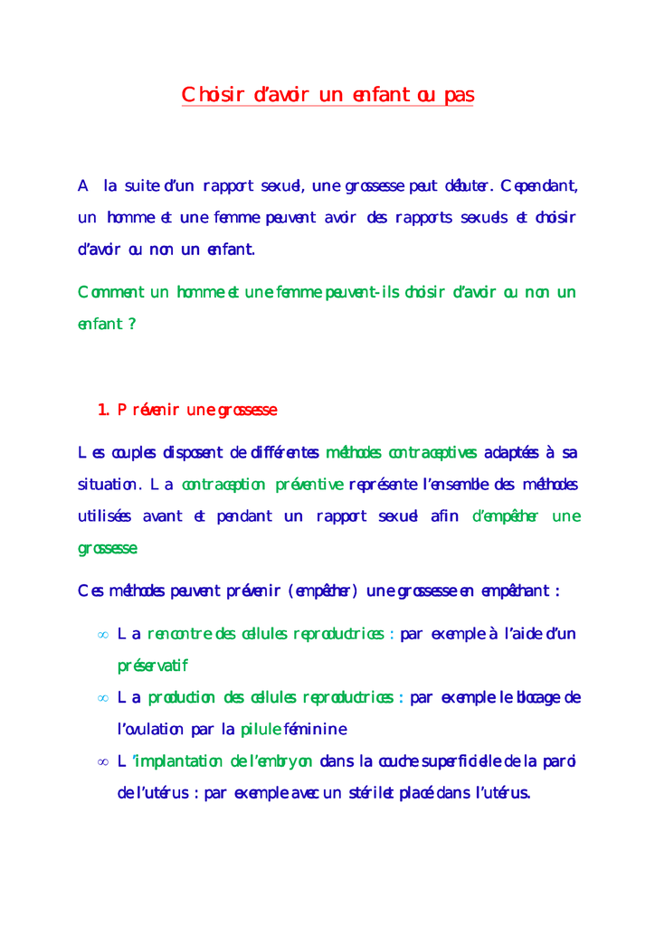 Aide aux devoir Choisir Ou Non D Avoir Un Enfant