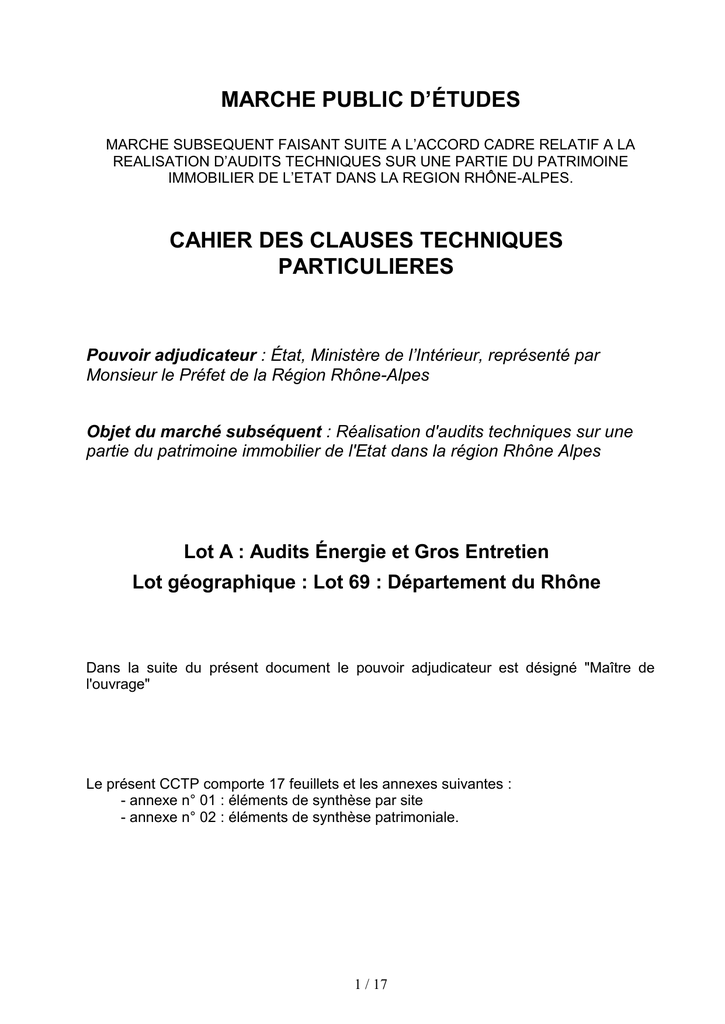 Cahier des clauses techniques particulières