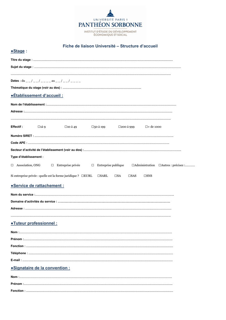 Fiche de liaison Université Paris 1 Panthéon