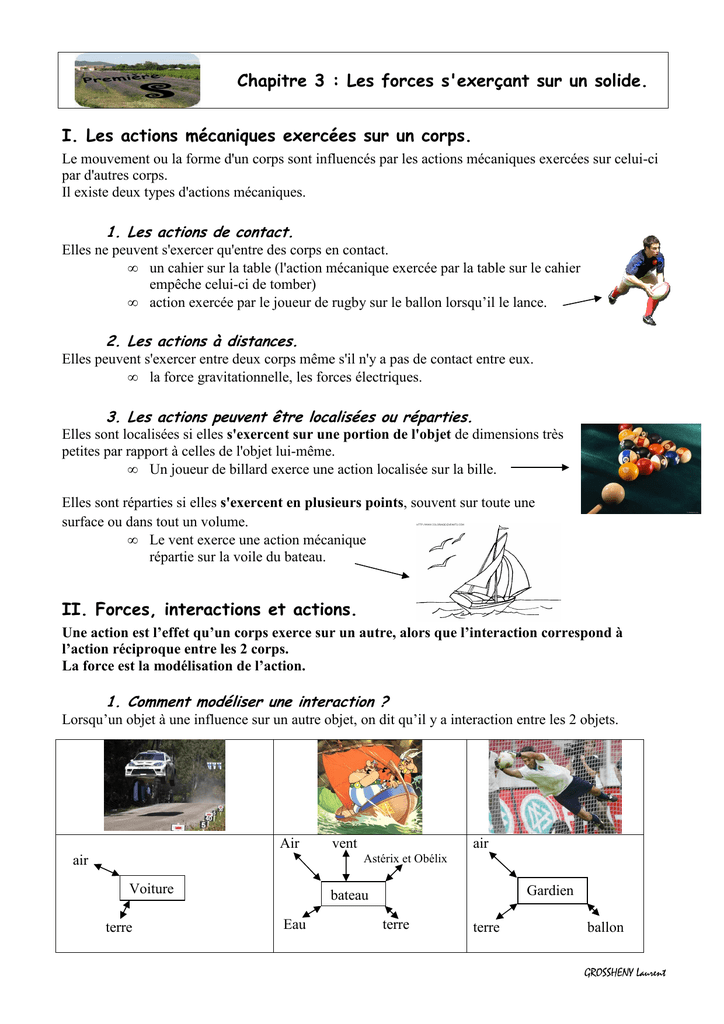 Chapitre 3 Les forces s`exerçant sur un solide. I. Les actions
