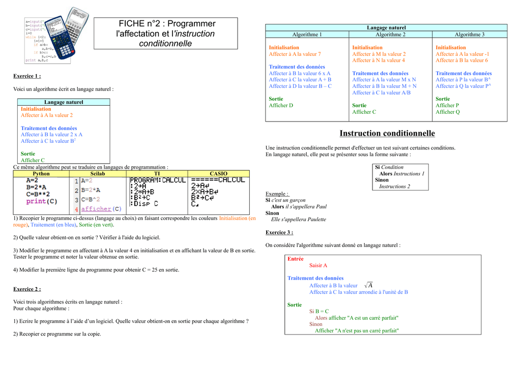 Algorithme instructions conditionnelles