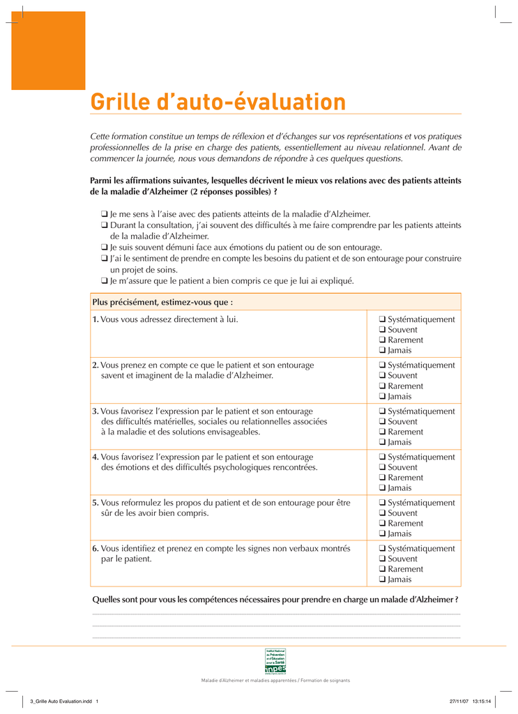 Grille d`autoévaluation