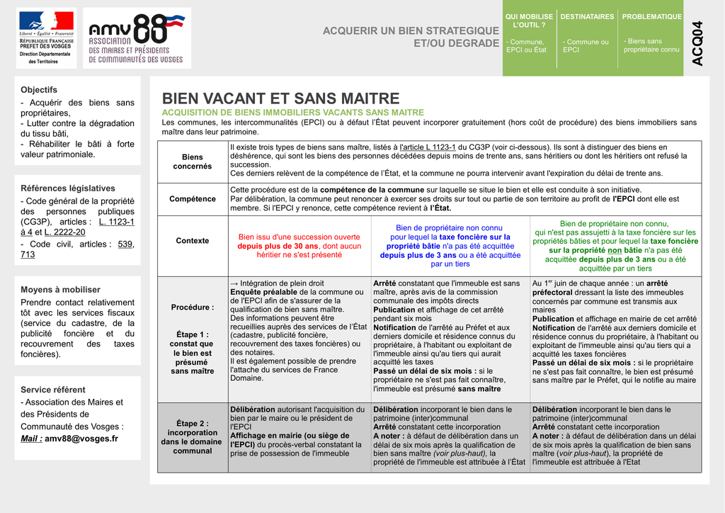 Biens sans maître Les services de l`État dans les Vosges