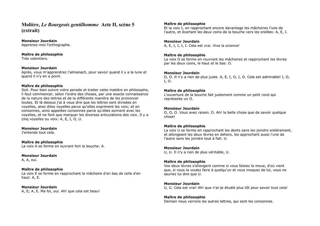 Molière, Le Bourgeois gentilhomme Acte II, scène 5 (extrait)