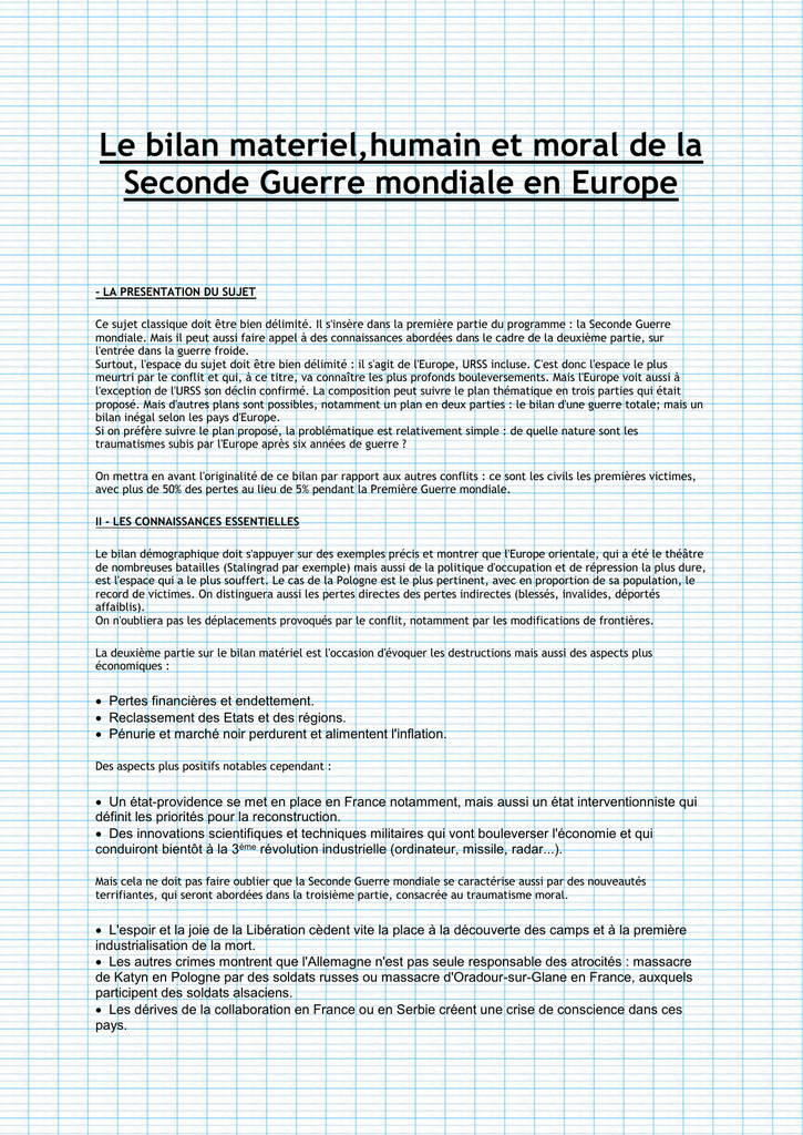 Le bilan materiel,humain et moral de la Seconde Guerre mondiale
