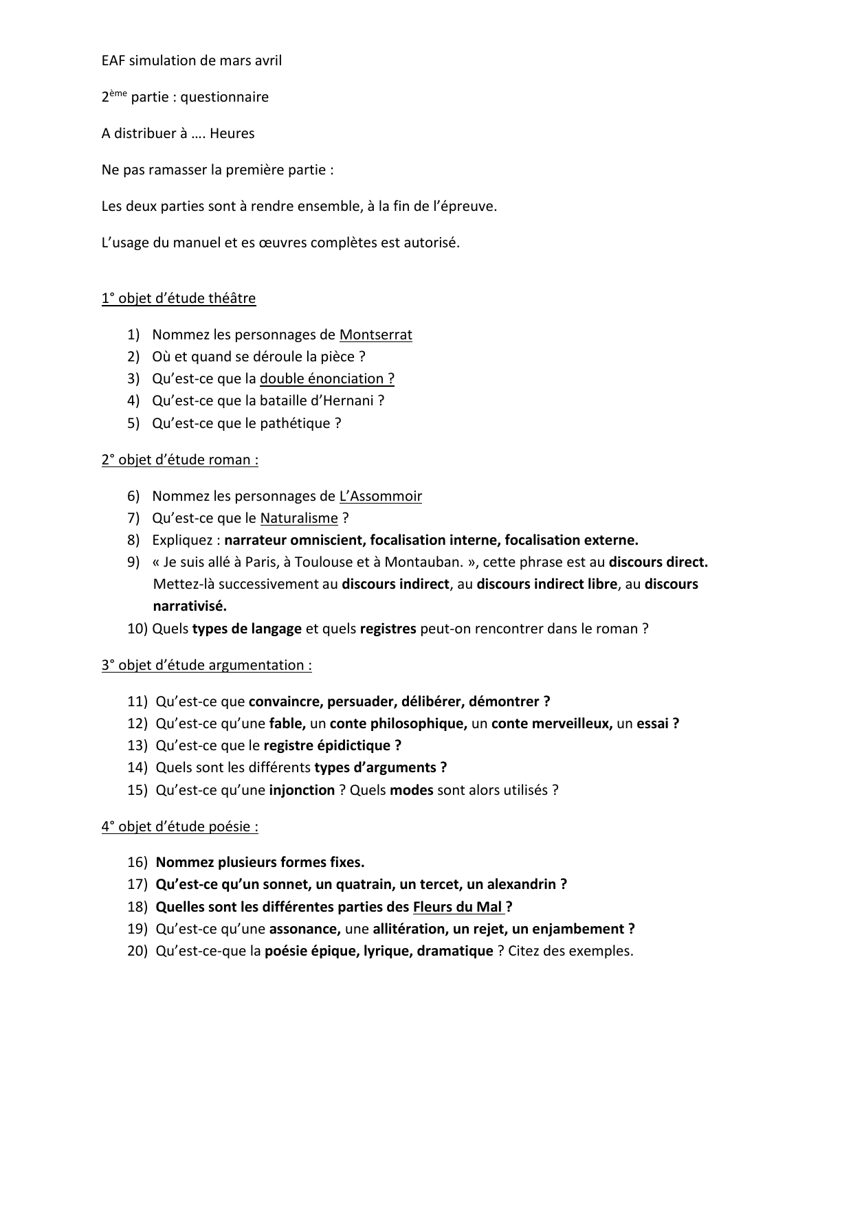 EAF simulation de mars avril 2ème partie questionnaire A