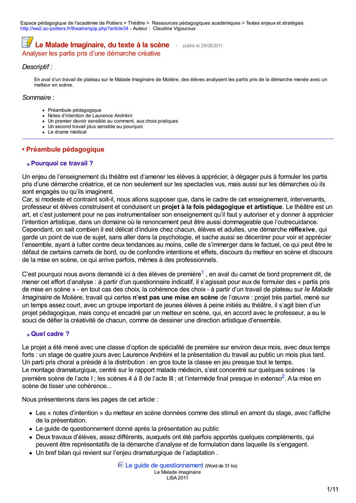 Le Malade Imaginaire Acte 3 Scène 3 Analyse Communauté MCMS