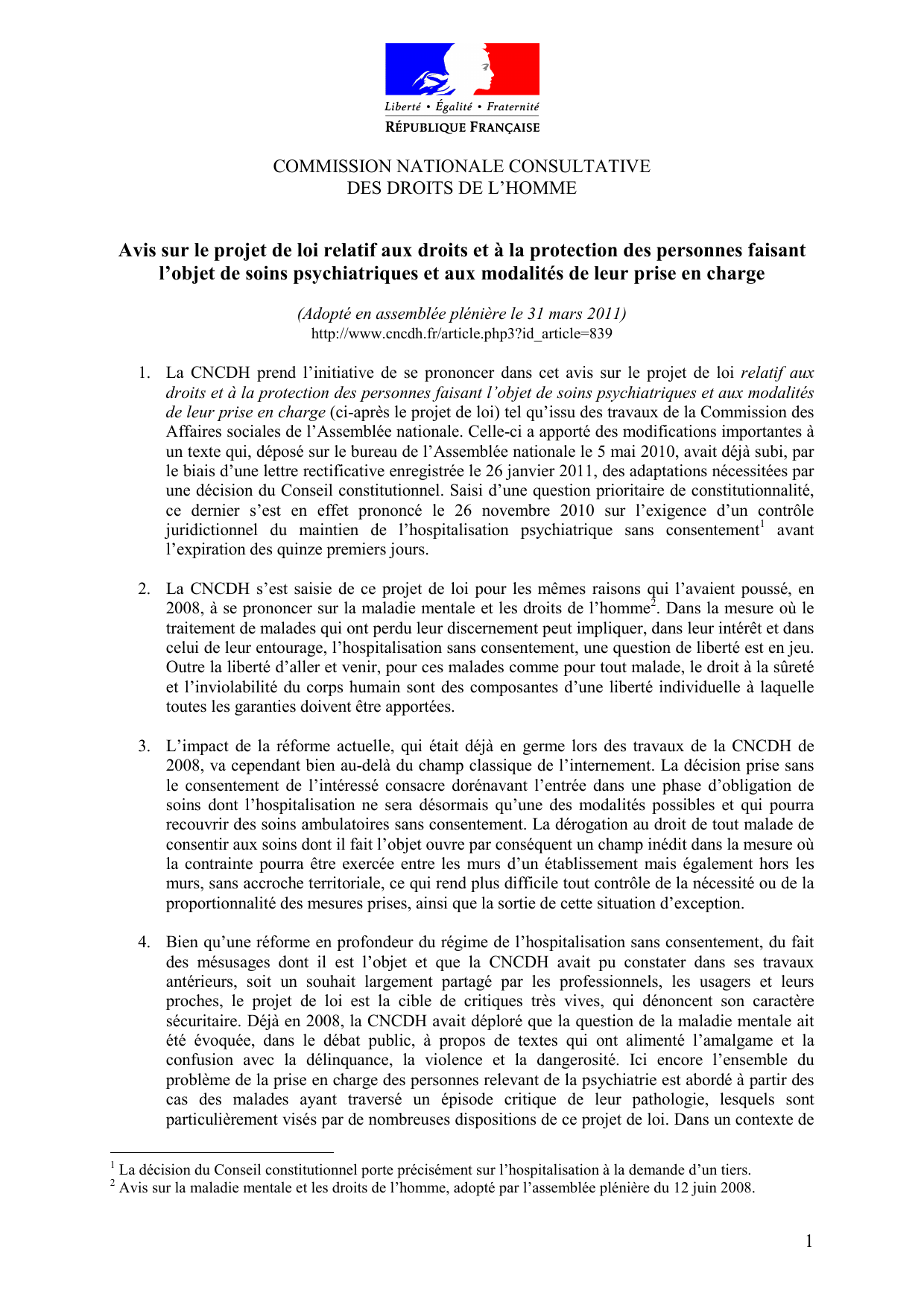 CNCDH Avis sur le projet de loi relatif aux droits et à la