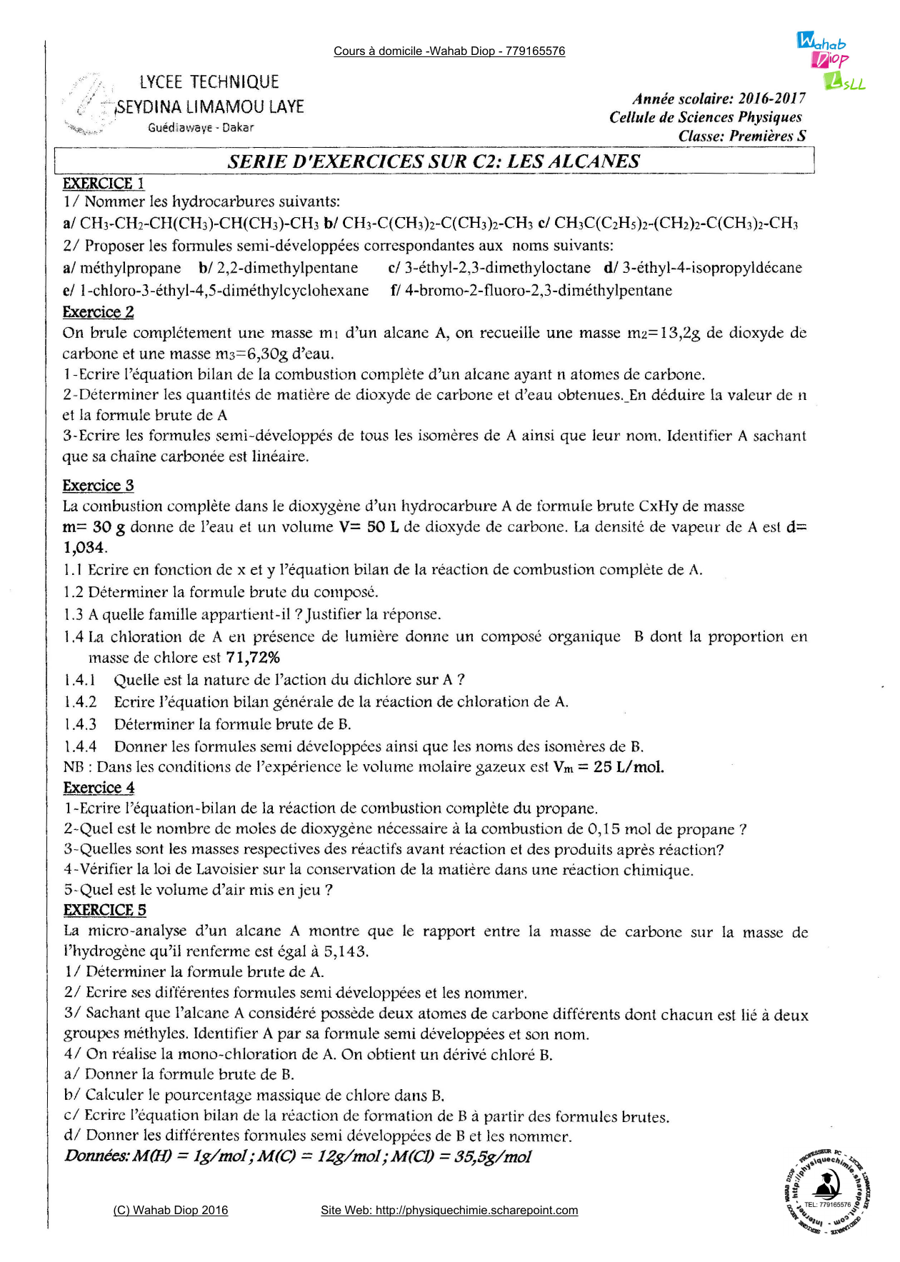 Physique Chimie 4eme Exercices Corrigés Gratuit