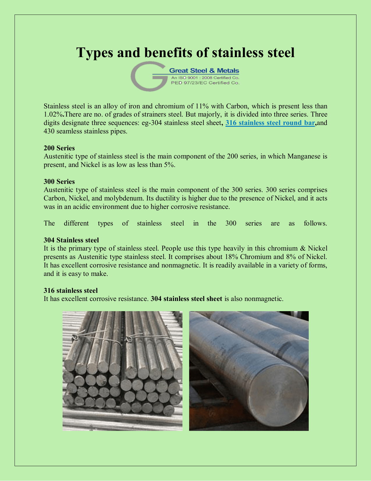 Types and benefits of stainless steel