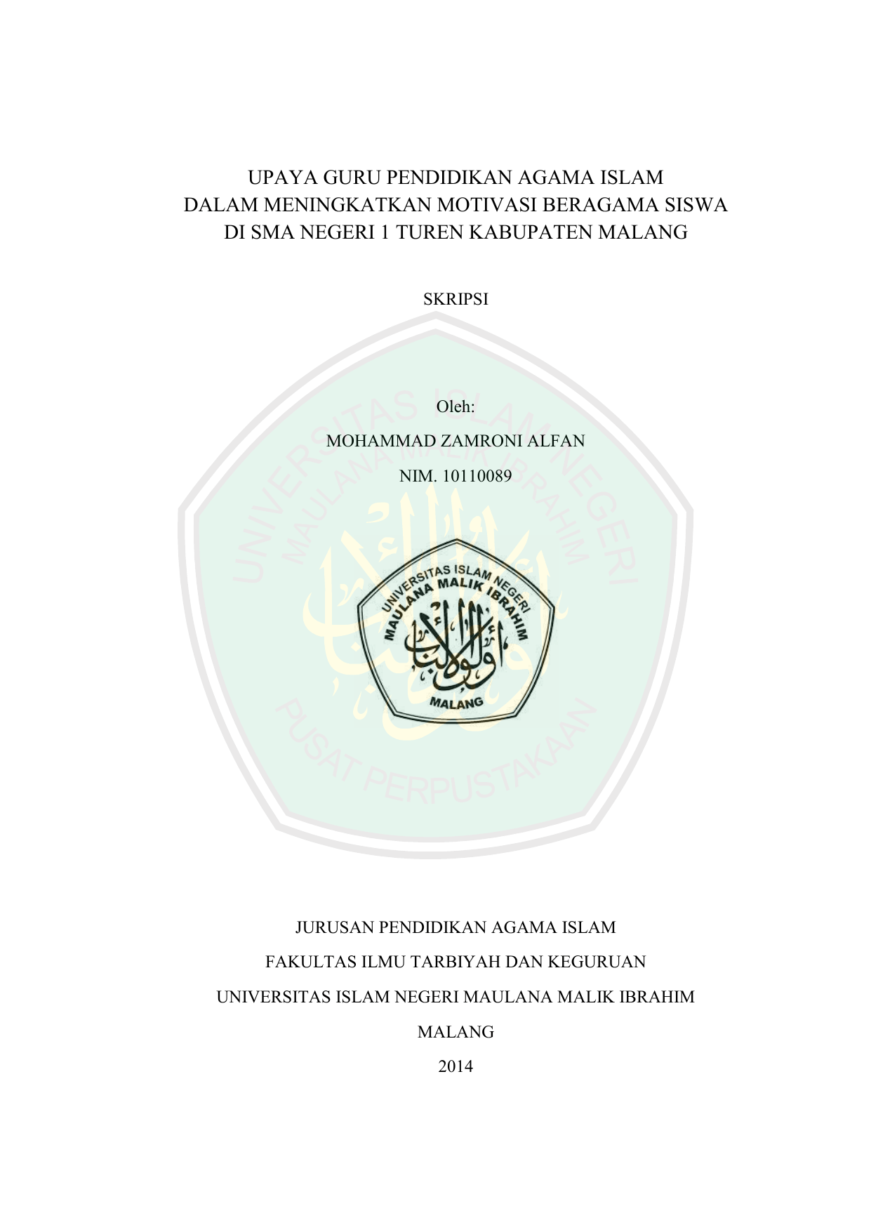 Judul Skripsi Pendidikan Agama Islam Uin Malang Ide Judul Skripsi