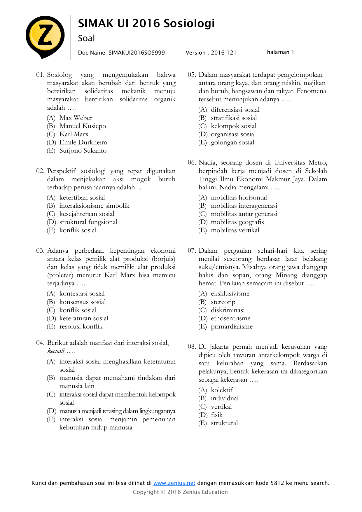 Contoh Soal Simak Sosiologi 2016 Kumpulan Tugas