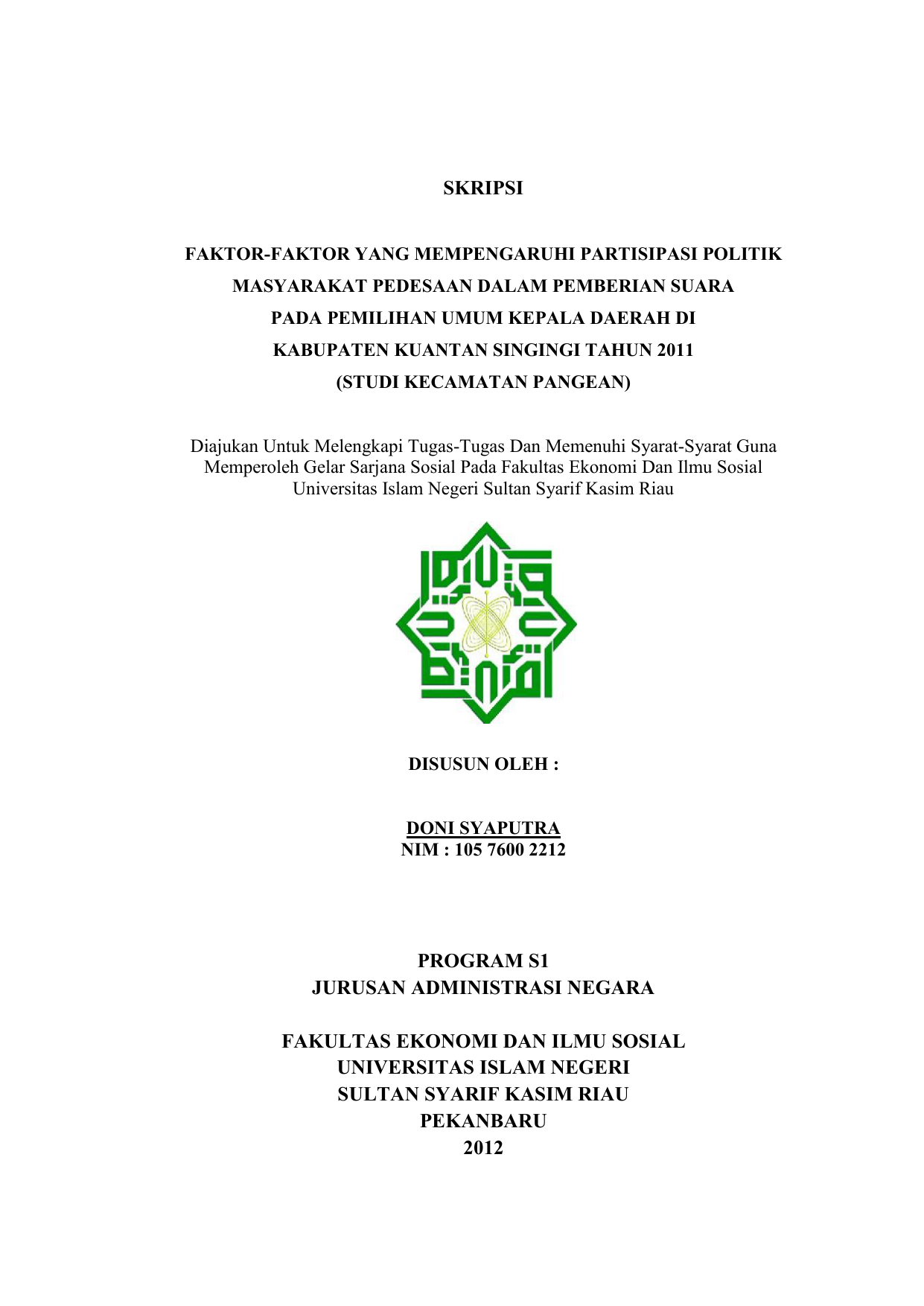 Skripsi Administrasi Publik Kualitatif Ide Judul Skripsi Universitas