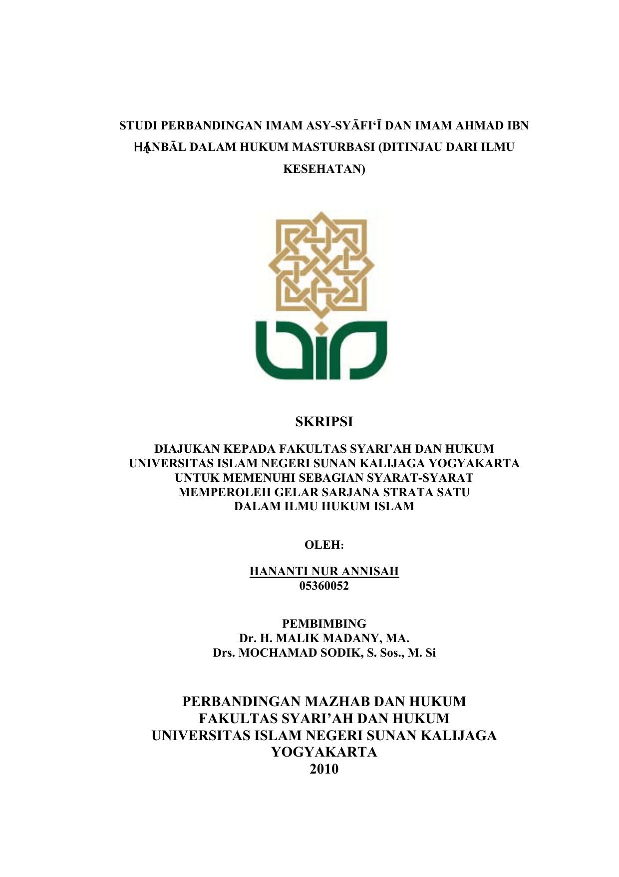 Skripsi Perbandingan Mazhab Dan Hukum Fakultas Syari`ah Dan
