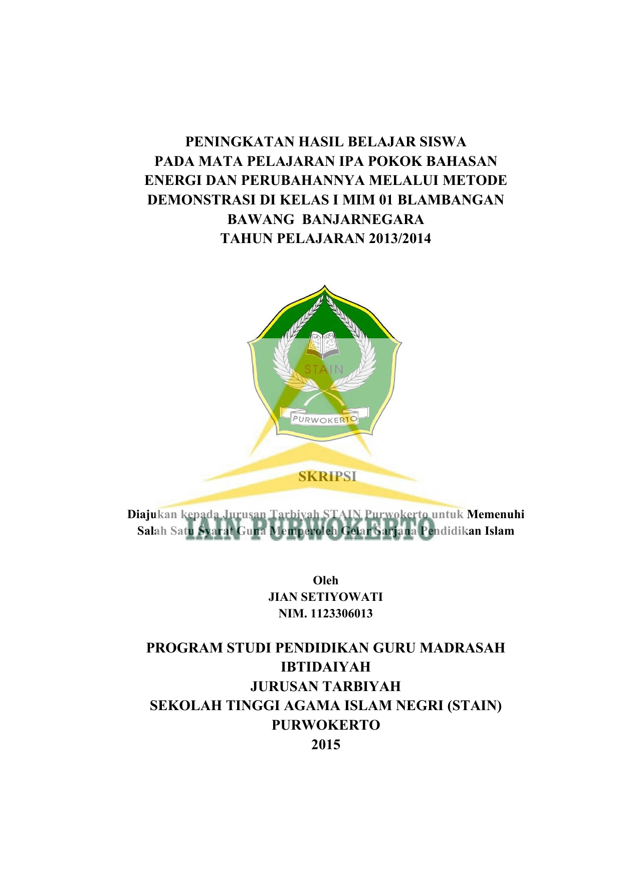 Peningkatan Hasil Belajar Siswa Pada Mata Pelajaran Ipa Pokok