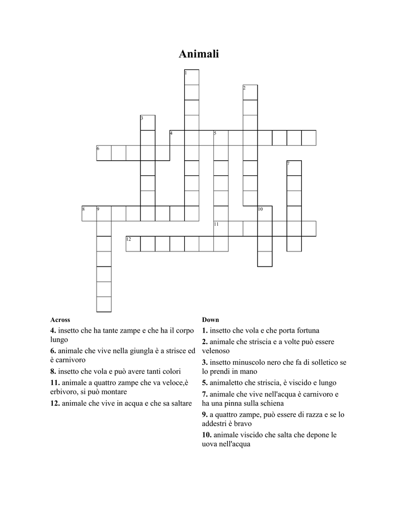 Animali Crossword Labs