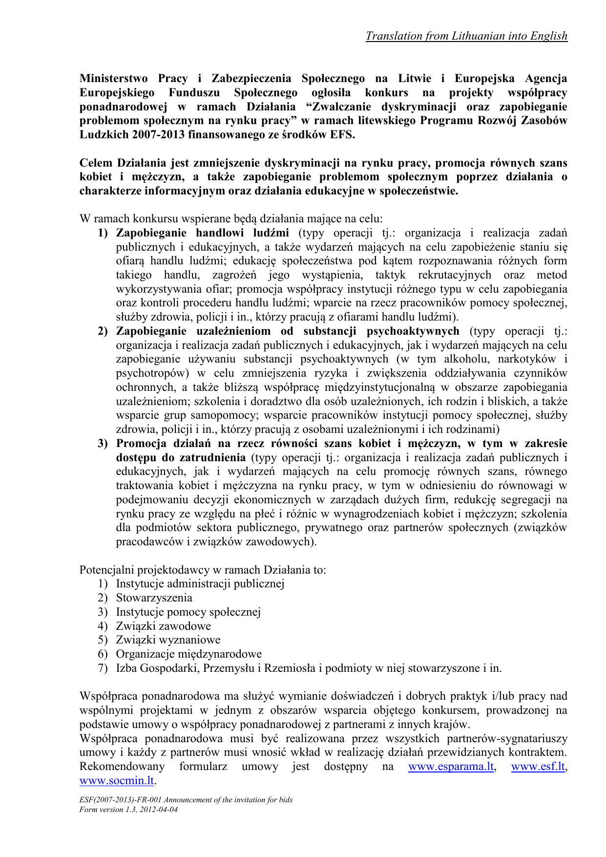 Translation from Lithuanian into English