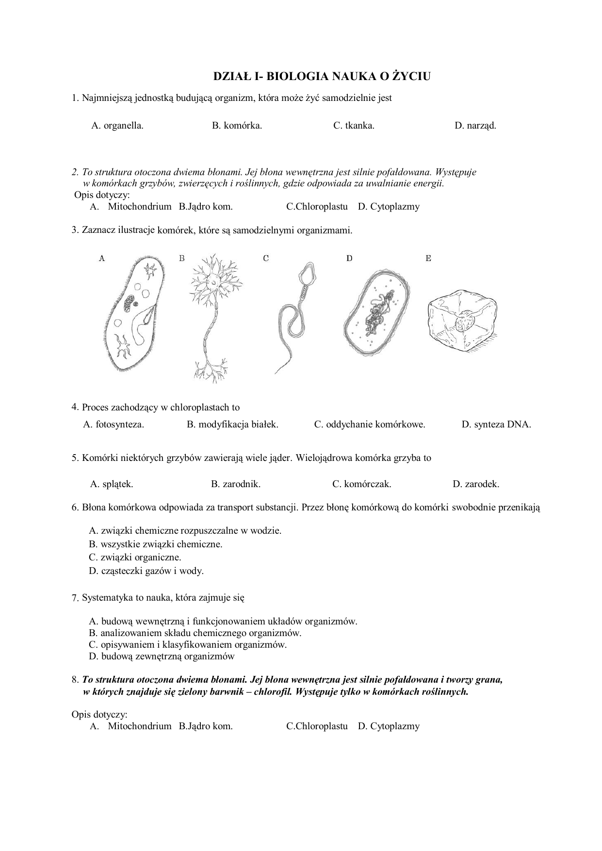 DZIAŁ I BIOLOGIA NAUKA O ŻYCIU