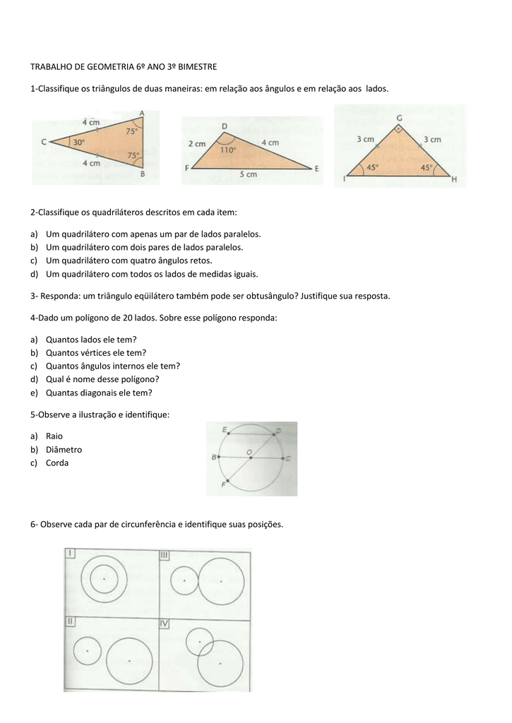 TRABALHO DE GEOMETRIA 6º ANO 3º BIMESTRE 1