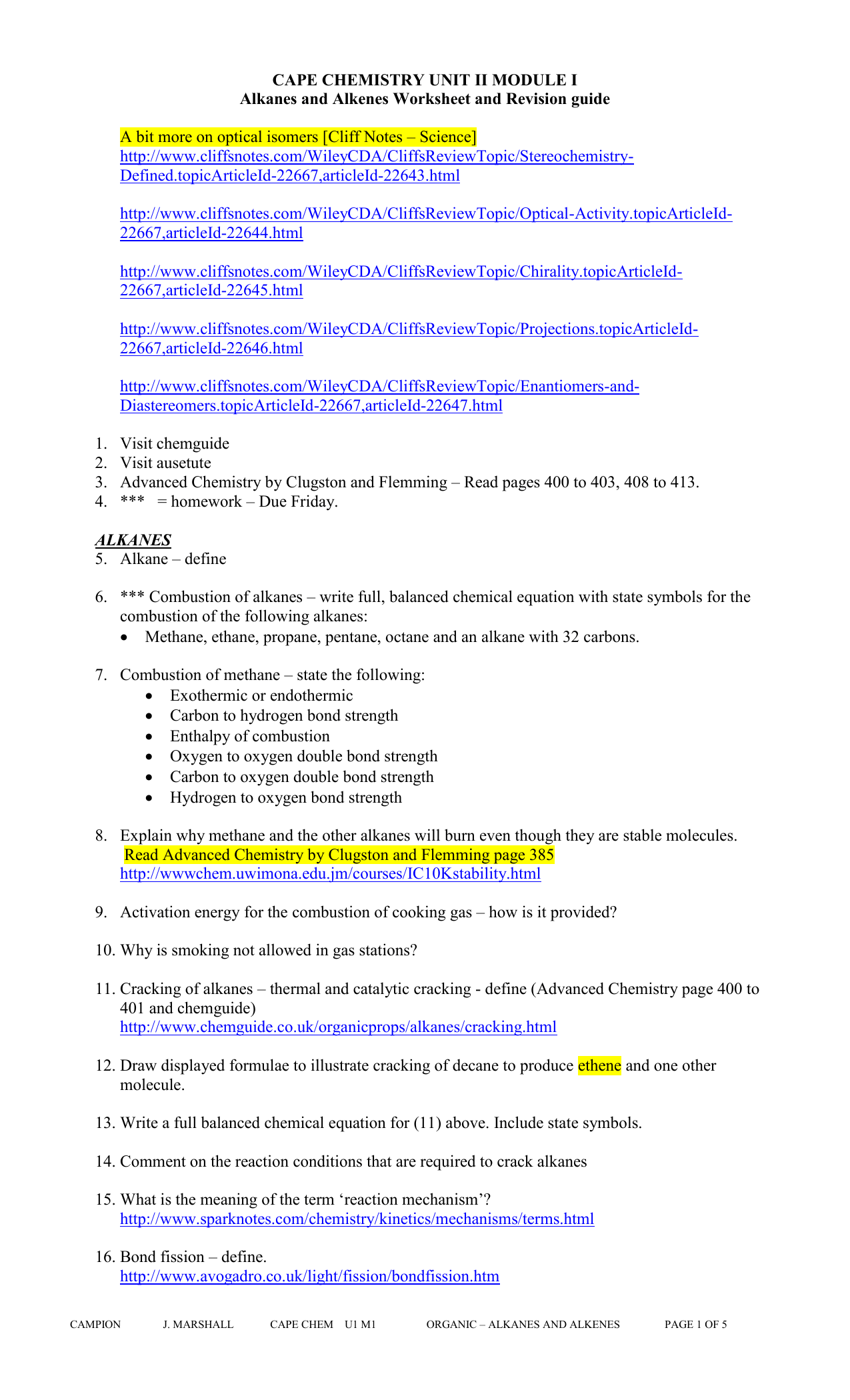 chemguide naming organic compounds 1 answers