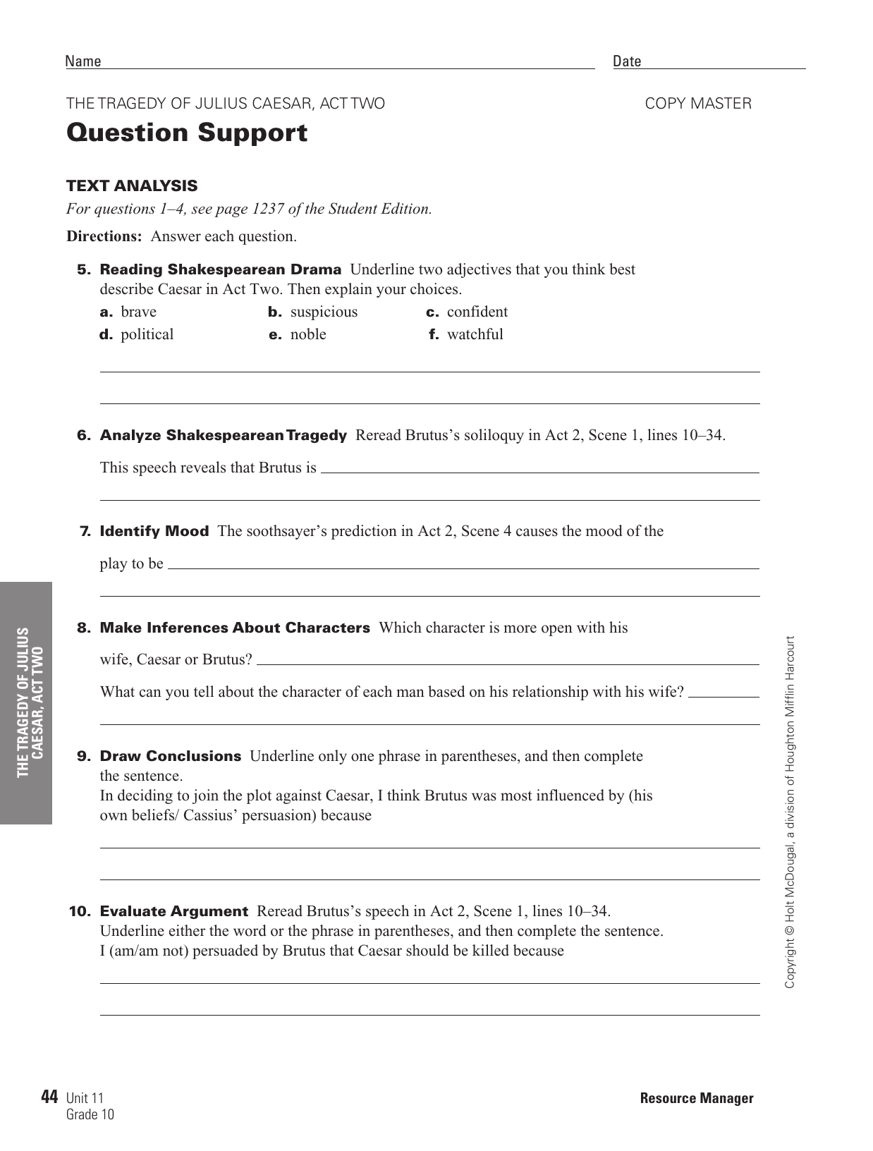 Julius Caesar Study Guide: Act II Flashcards Quizlet