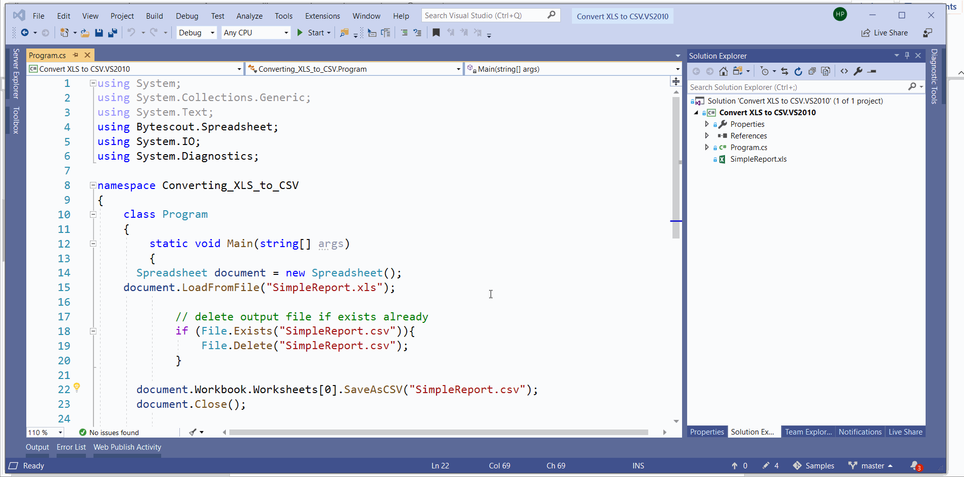 XLSX to CSV Conversion Tutorial C and ByteScout