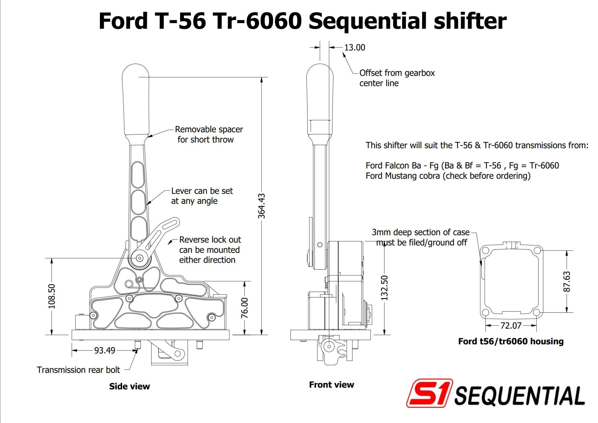 Sequential gearbox conversion for tremec t56 & tr6060
