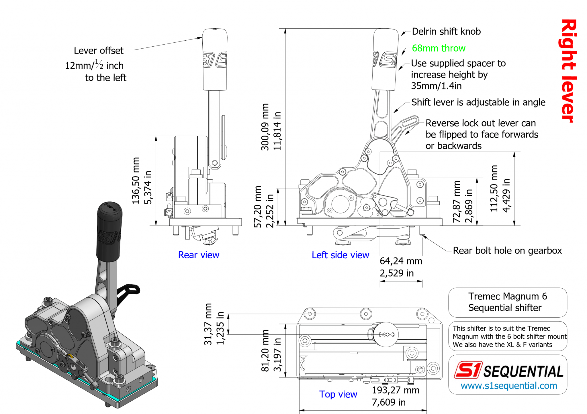 Sequential shifter T56 Magnum bolt on kit S1 Sequential