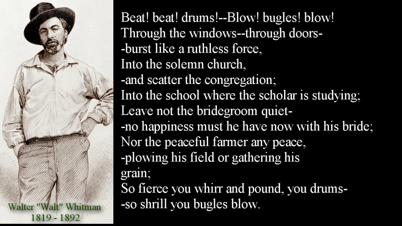 Poem Beat! Beat! Drums! by Walt Whitman video Dailymotion