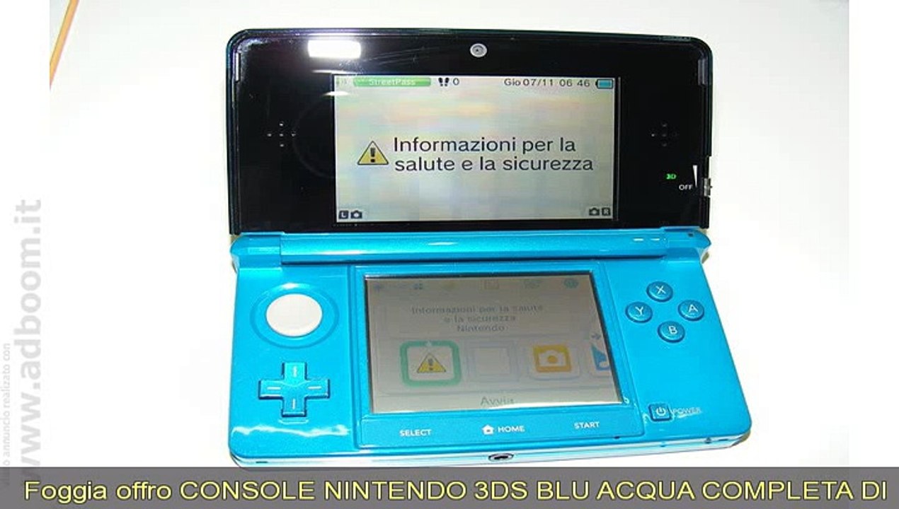 FOGGIA, SAN SEVERO CONSOLE NINTENDO 3DS BLU ACQUA COMPLETA DI CUSTODIA