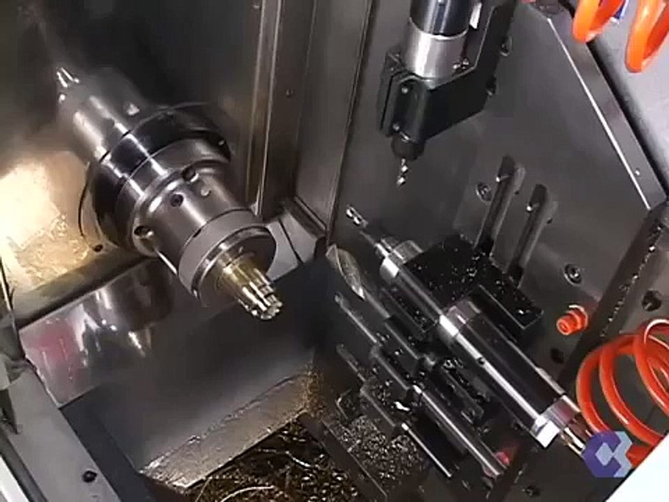 GTV42 CNC GangTool Lathe Live tool drilling and Caxis milling a hex video Dailymotion