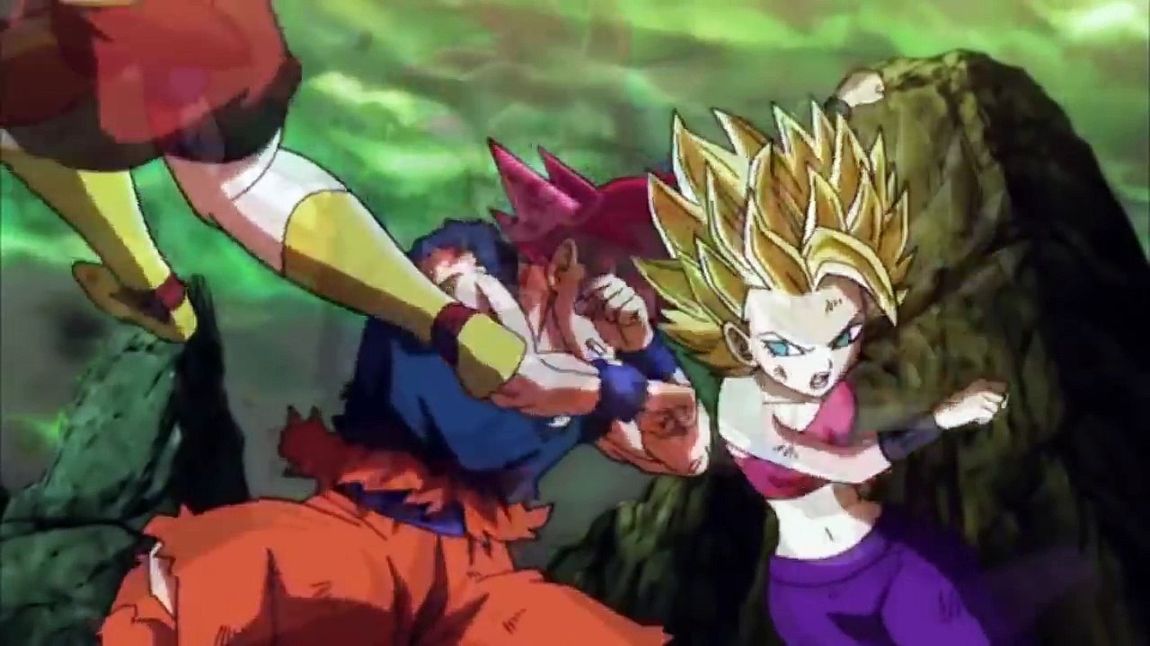 Goku Turns Super Saiyan God Against Caulifla and Kale Dragon Ball