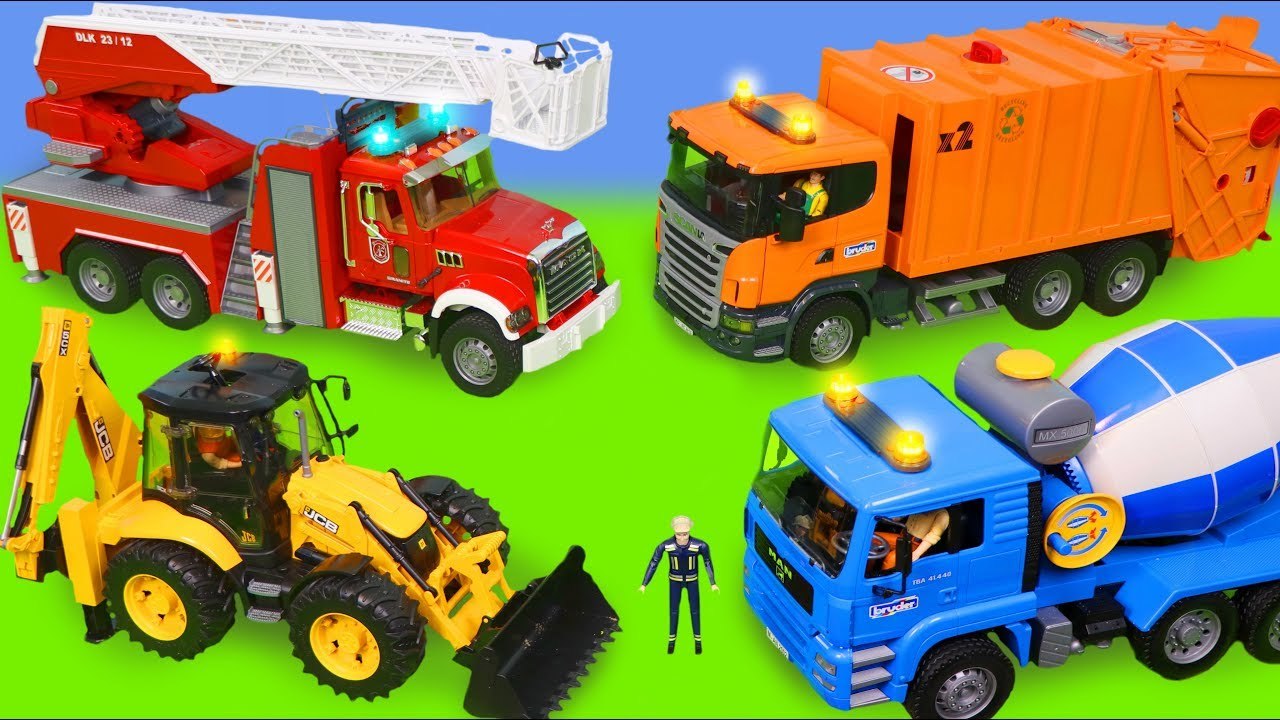 Garbage Trucks, Concrete Mixer, Fire Truck, Tractor, Police Cars