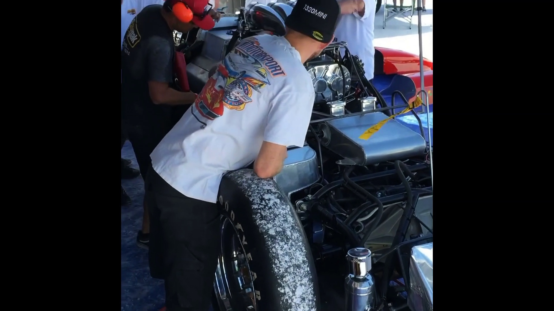 Mr Stilwell's car being worked on. Video Geoff Stilwell