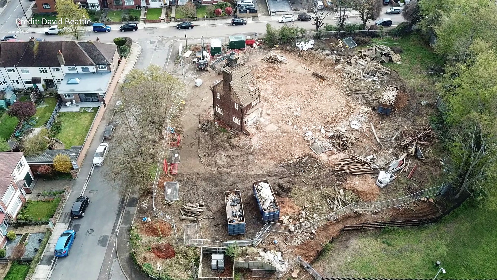 Drone footage showing the demolition of former Ascot Arms pub.