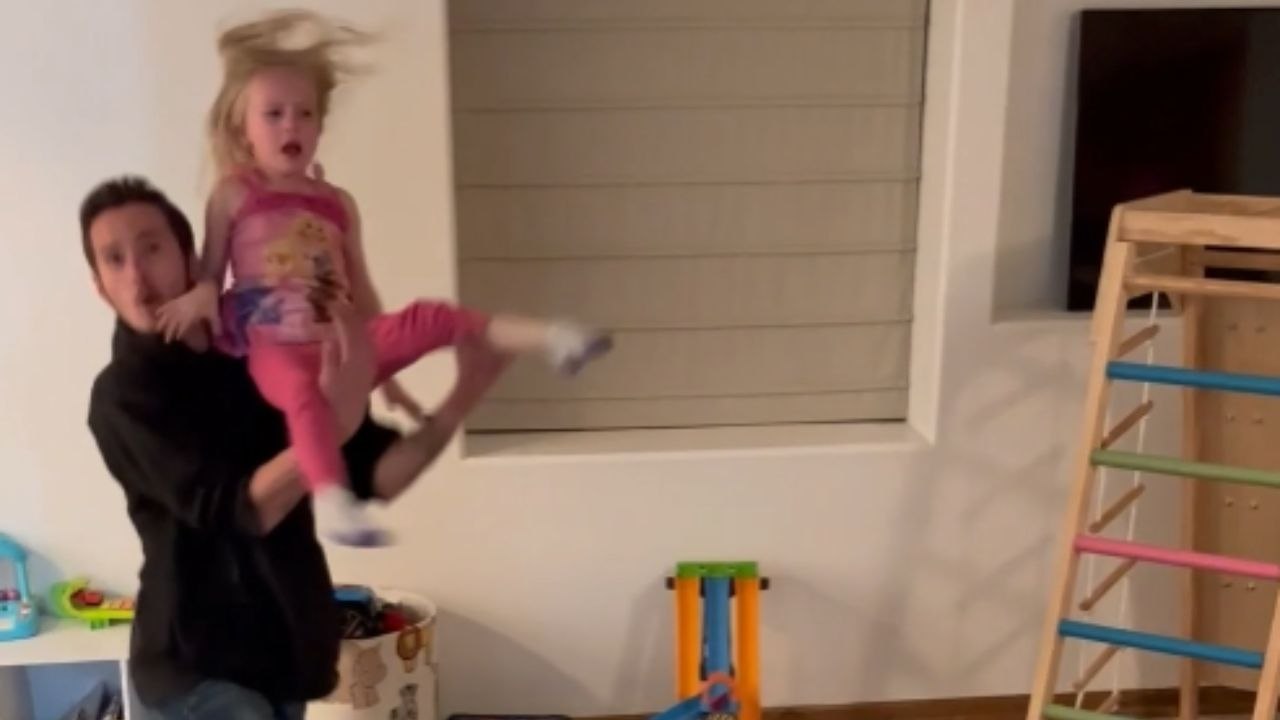 5 y/o girl gets CRAZY HEIGHT upon being launched off an air mattress