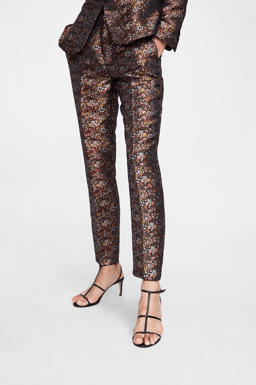 Zara + Floral Jacquard Pants