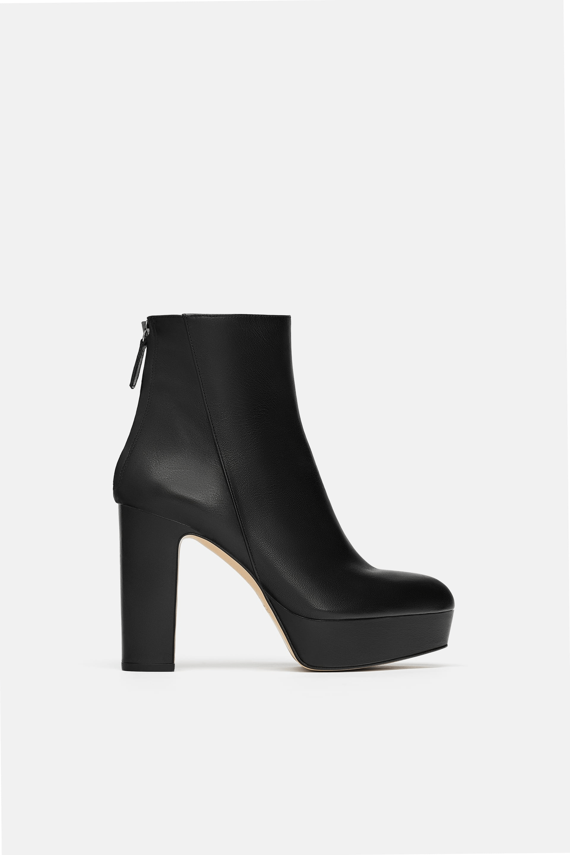 Zara + Platform Leather High Heel Ankle Boots