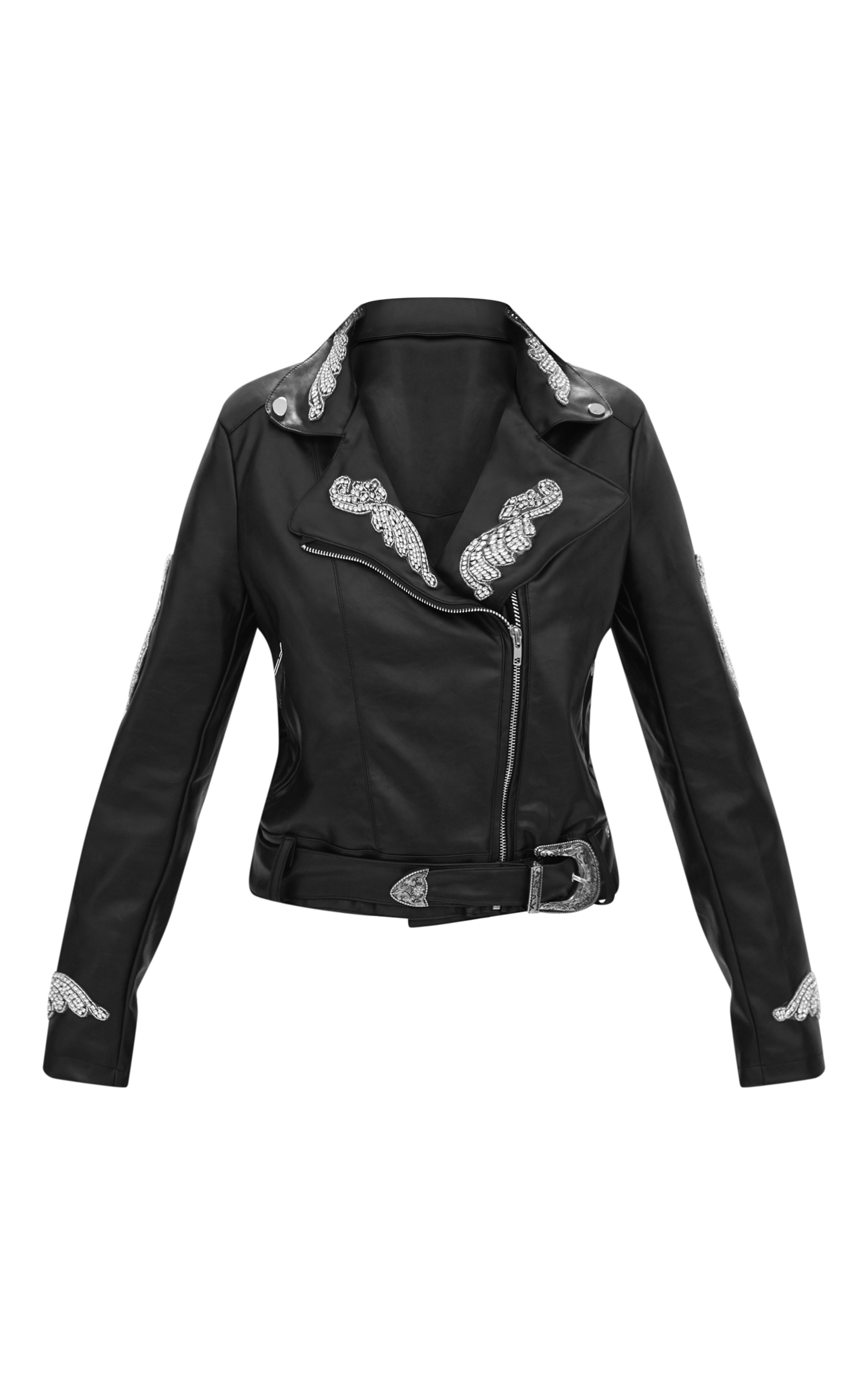 PrettyLittleThing + Embellished Applique Detail Biker Jacket