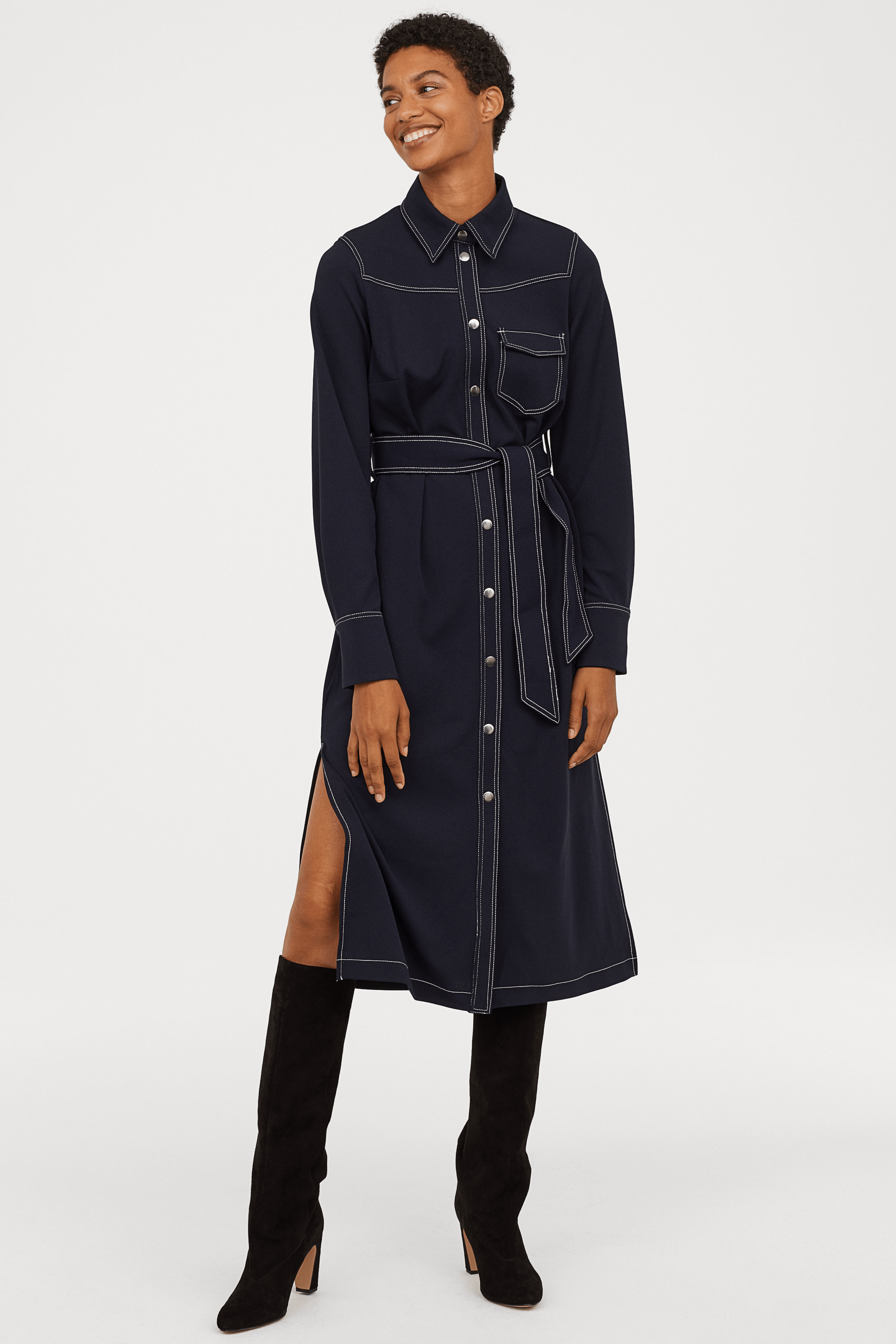 H&M + Shirt Dress with Tie Belt