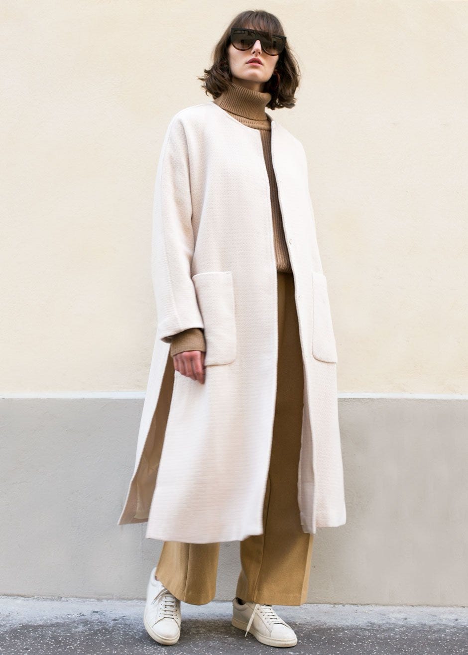The Frankie Shop + Cream Collarless Slit Coat