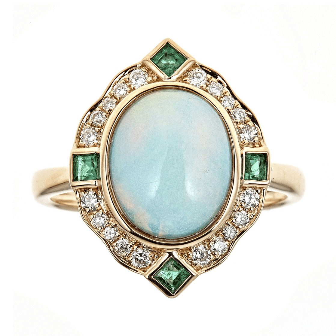 Helzberg Diamonds + Opal, Emerald and Diamond Ring in 10K Yellow Gold