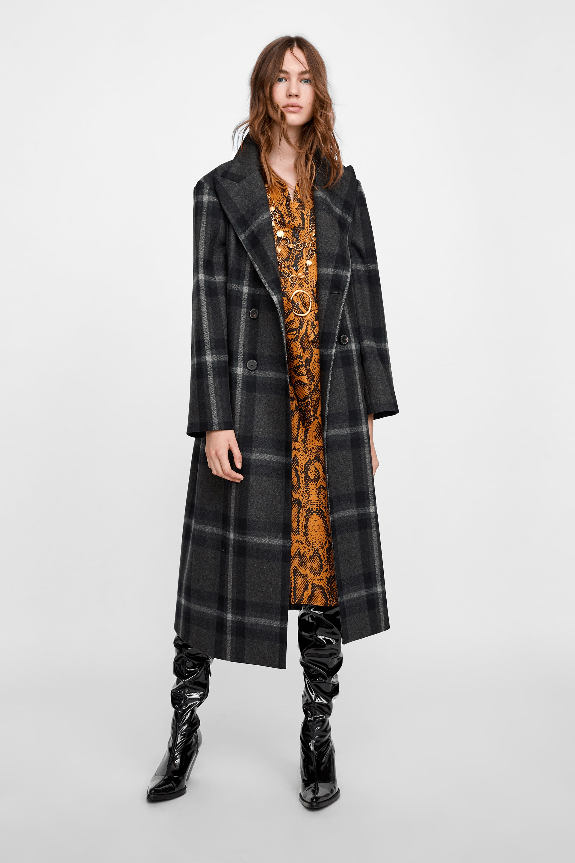 Zara + Long Plaid Coat