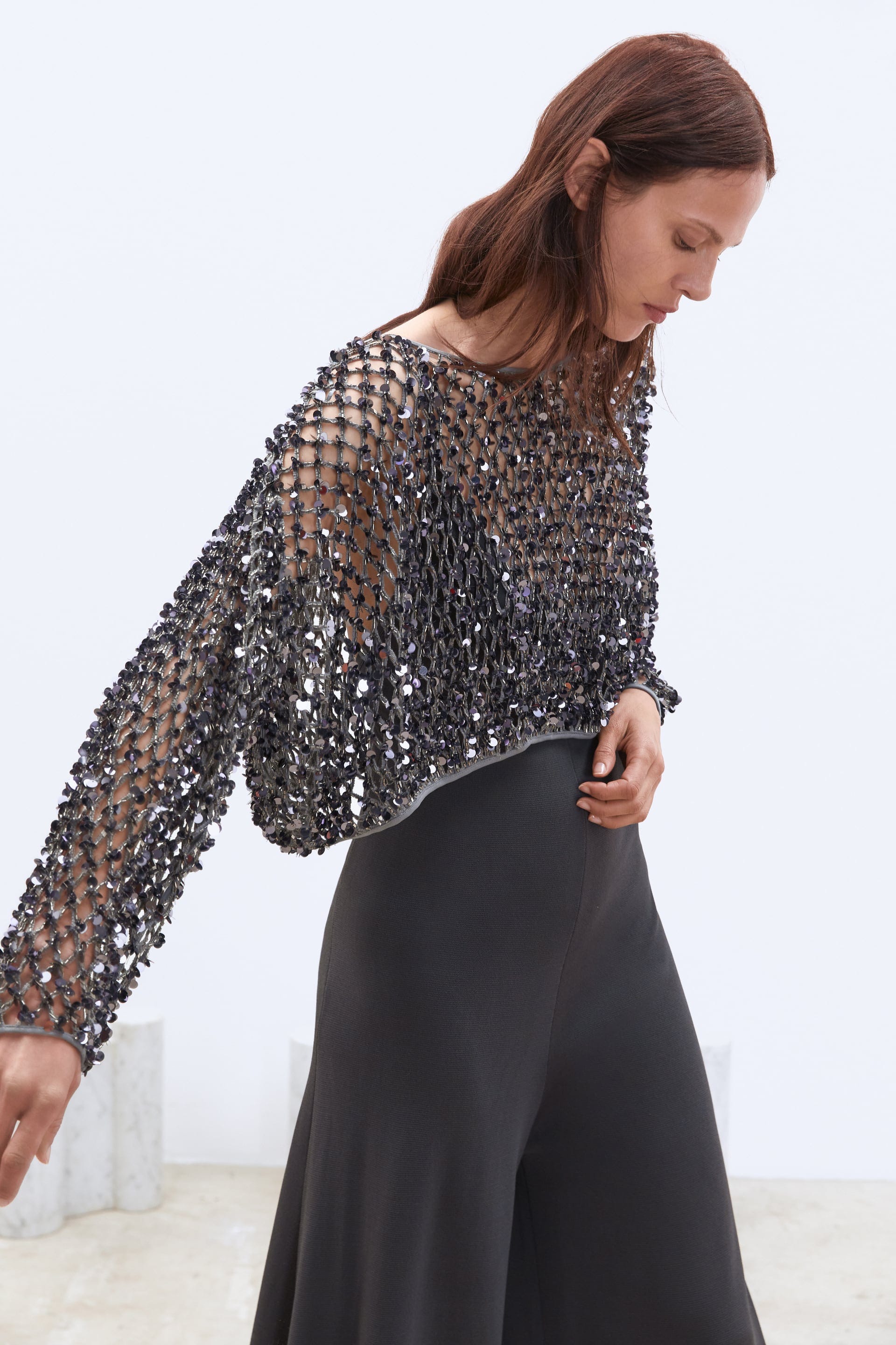 Zara + Limited Edition Mesh Sequin Sweater