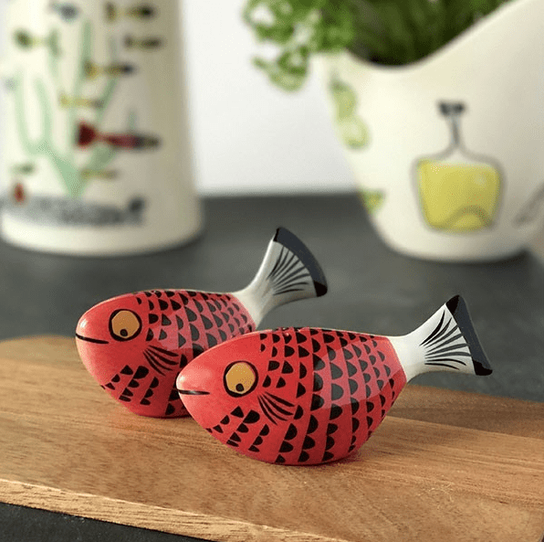 Hannah Turner + Fish Salt and Pepper Shakers, Red, 2Piece Set