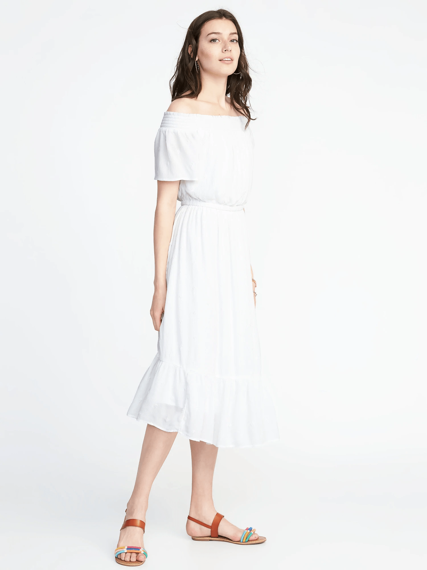 Old Navy + WaistDefined OfftheShoulder CrinkleGauze Midi Dress
