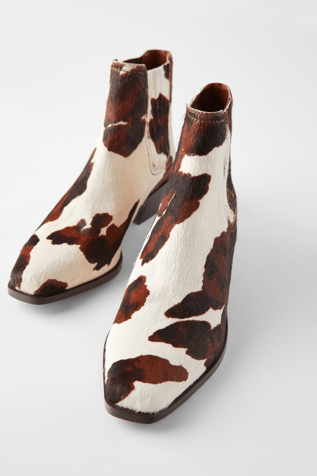 Zara + Leather Animal Print Heeled Cowboy Ankle Boots