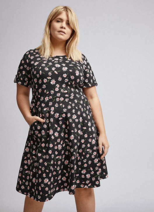 Dorothy Perkins + Curve Black Daisy Print TShirt Dress