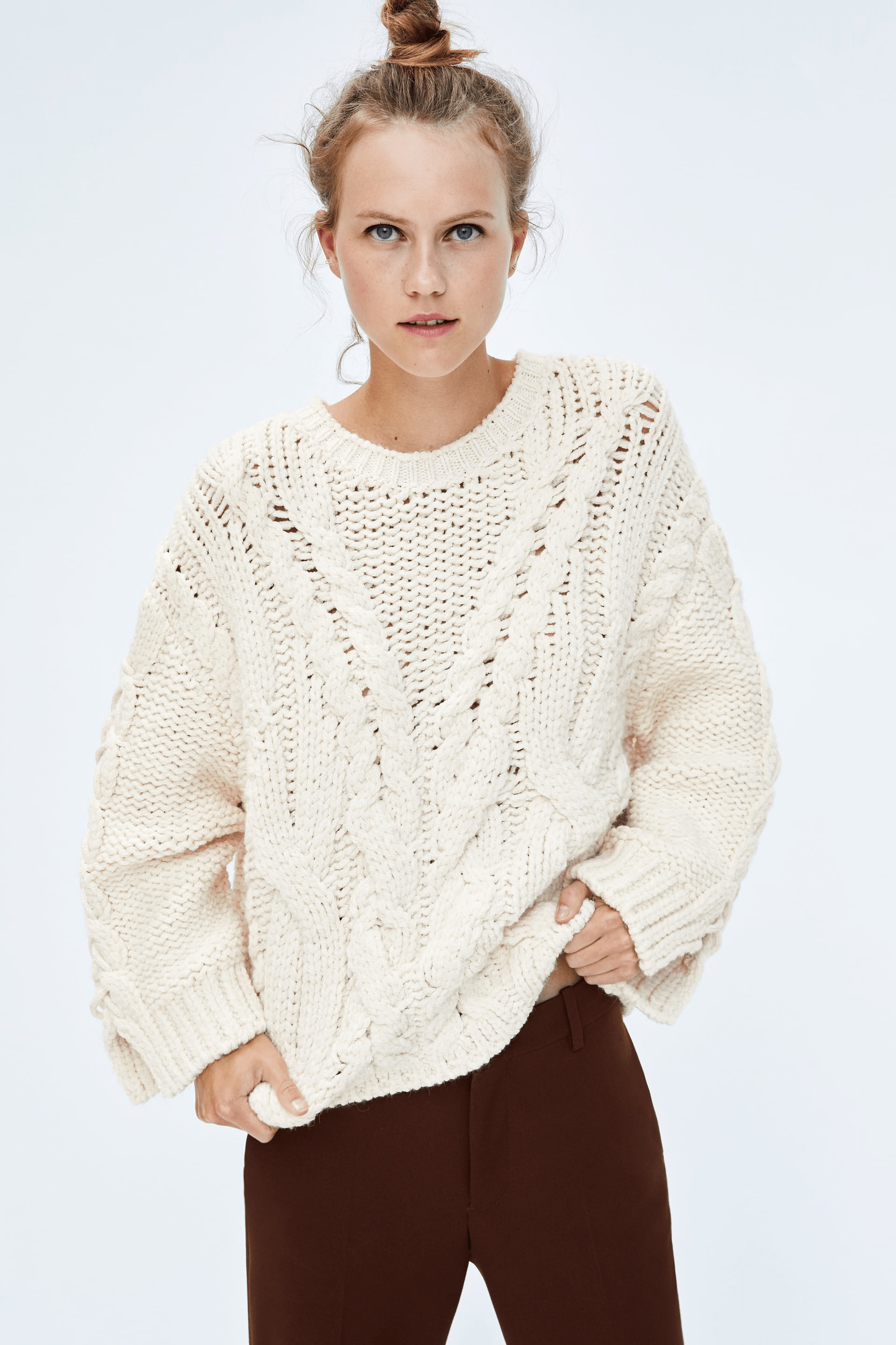 Zara + Braided Cable Knit Sweater