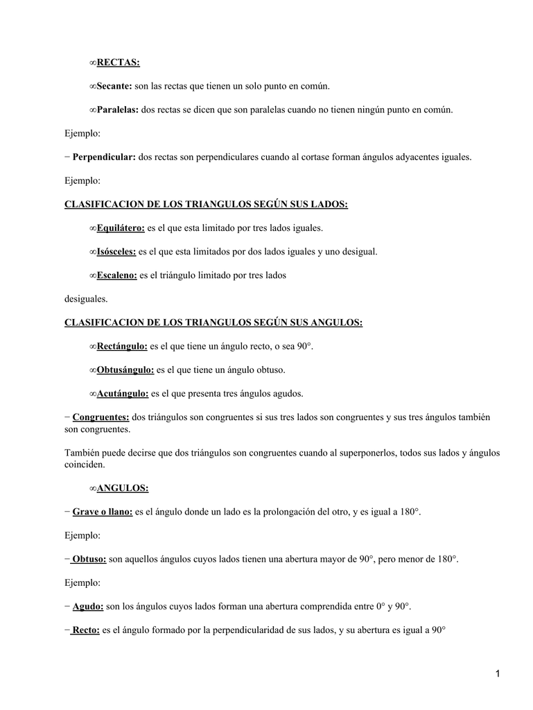 RECTAS Secante Paralelas CLASIFICACION DE LOS